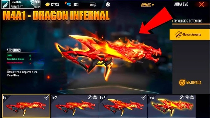 M4A1 evolutiva dragon infernal en Free FIre